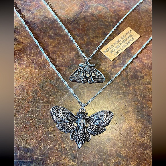 Dead head death moth necklace 925 Silver S925 set Womans new goth jewelry emo - Picture 8 of 8